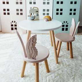 Set masuta rotunda alba si 2 scaunele ingeras roz