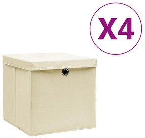 vidaXL Cutii depozitare cu capace, 4 buc., crem, 28x28x28 cm
