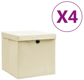 vidaXL Cutii depozitare cu capace, 4 buc., crem, 28x28x28 cm