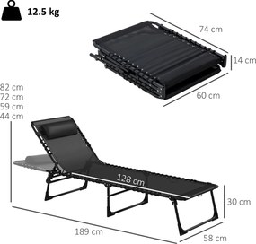 Outsunny Set de Două Șezlonguri Pliabile cu Spătar Reglabil în Patru Poziții - Negru | Aosom Romania