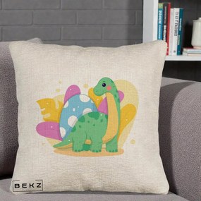 Perna Personalizata Dinozaur cu Ou Pastelat, 40x40 cm, Bej Canapea, Husa Detasabila, Perna Inclusa, BEKZ®