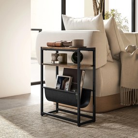 HOMCOM Măsuță De Living Îngustă cu 2 Rafturi, Suport Reviste V, PAL Oțel, 43x18x56 cm, Maro Rustic | Aosom Romania