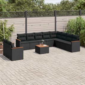 3258520 vidaXL Set canapele de grădină cu perne, 11 piese, negru, poliratan