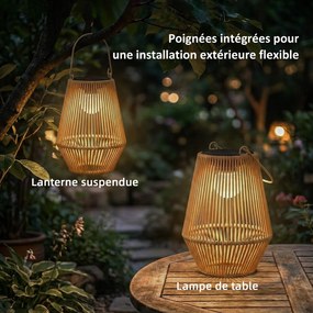 Outsunny Set de 2 lanterne solare suspendate pentru exterior, lămpi de grădină din rășină împletită cu aprindere automată, maro | Aosom Romania