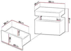 Noptieră Lesteralo 1S (Alb + lucios Alb) (cu iluminat LED albastru). 1104512