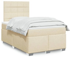 vidaXL Pat box spring cu saltea, crem, 120x200 cm, textil