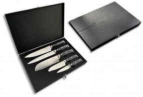 Set de cutite Cheffinger DAMA01, 5 piese, Oțel inoxidabil, Cutie din lemn, Maner ergonomic, Taiere precisa, Negru