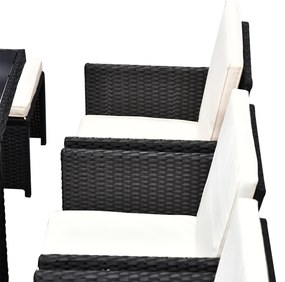 Outsunny Set Mobilier de Exterior din Rattan Sintetic Negru, Set de Mese pentru Prânz 11 Piese cu Perne Confortabile | Aosom Romania