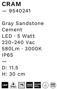 Stalp LED din ciment pentru exterior IP65 Cram Gray H-30cm