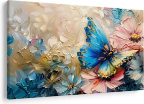Tablou - Pictura de flori și fluturi (90x60 cm)