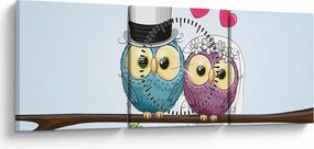 Tablou - Bufnițe îndrăgostite (cu ceas) (90x30 cm)