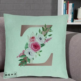 Cadou Personalizat - Perna Personalizata Monograma Rose Gold Litera Z, 40x40 cm, Verde Menta, Husa Detasabila, Perna Inclusa, BEKZ®