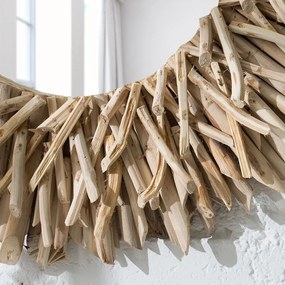 Oglinda decorativa rustica cu rama din lemn de tec Riverside 80cm A-36577 VC