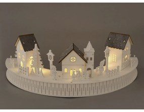 Decorație luminoasă din lemn cu LED-uri, sat cubiserică, 40 x 14 x 20 cm, semicirculară