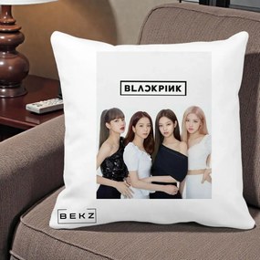 Perna Personalizata K-pop BLACKPINK Foto Grup-Negru, 40x40 cm, Alba Mata, Husa Detasabila, Perna Inclusa, BEKZ®