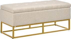 HOMCOM Bancă de Depozitare cu Șezut, Bancă Tapițată Dreptunghiulară, Taburet din Stofă de In cu Picioare de Oțel, 110x44x48 cm, Bej | Aosom Romania