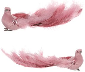 Păun roz cu clemă, 25 x 8 x 6 cm, set de 4 bucăți