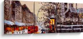 Tablou - Pictură oraș iarna (cu ceas) (90x30 cm)