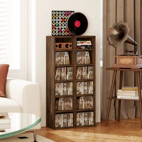 HOMCOM Raft pentru CD-uri, 2 Bucăți cu Câte 6 Rafturi cu Înălțime Reglabilă, 21x22,5x88,5 cm, Maro Rustic | Aosom Romania