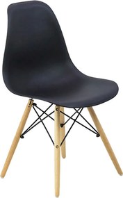 Scaun dining RAISA, plastic ABS, picioare din lemn de fag, Negru