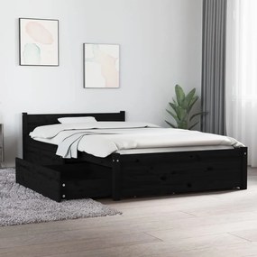 Cadru de pat cu sertare, negru, 90x200 cm Negru, 90 x 200 cm