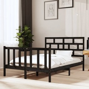 3101327 vidaXL Cadru de pat dublu, negru, 135x190 cm, lemn masiv de pin
