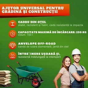 Roabă GREG cu cuvă din plastic, max. 100l/250kg, verde/negru Gardebruk