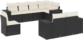 vidaXL Set mobilier de grădină cu perne, 8 piese, negru, poliratan