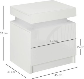 Noptiera alba HOMCOM cu lumina LED RGB, noptiera frontala lucioasa cu 2 sertare, pentru camera de zi, dormitor | Aosom RO