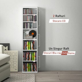 HOMCOM Unitate de Stocare pentru 260 de CD-uri/120 de DVD-uri - Alb | Aosom Romania