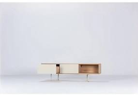 Comodă TV albă/în culoare naturală din lemn de stejar 160x48 cm Fina – Gazzda