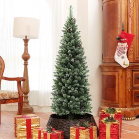 HOMCOM Brad de Crăciun Înzăpezit Înalt cu 395 Crengi, Brad Artificial de Crăciun cu Conuri și Bază, Ø54 x 150 cm, Verde | Aosom Romania