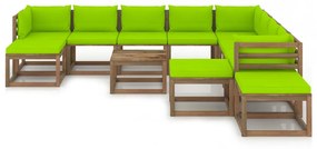 Set mobilier de gradina cu perne verde aprins, 12 piese verde aprins, 3x colt + 5x mijloc + 4x suport pentru picioare, 1