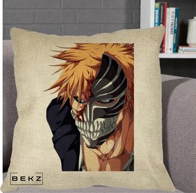 Perna Personalizata Bleach Ichigo Masca Hollow, 40x40 cm, Crem, Husa Detasabila, Perna Inclusa, BEKZ®