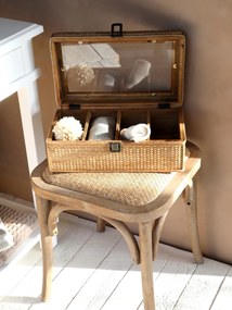 Taburet din lemn de cauciuc, rattan si rachita, cu aspect vintage , Old French