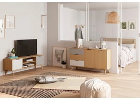 Comodă TV natural/gri/alb din lemn de pin 140x53 cm Elfa – Marckeric