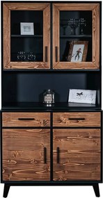 Bufet lemn masiv Timeless 2 Corpuri 2 Sertare 4 Uși 98x45/35x190 cm Negru
