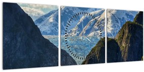 Tablou cu peisaj cu munții (cu ceas) (90x30 cm)