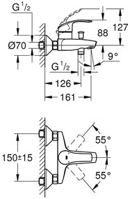 Pachet baterii baie 3 in 1 Grohe Eurosmart marimea S ,set dus fara bara (33265002, 33300002,27799001)