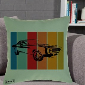 Perna Personalizata Masina Retro Muscle Car Grafic, 40x40 cm, Verde, Husa Detasabila, Perna Inclusa, BEKZ®