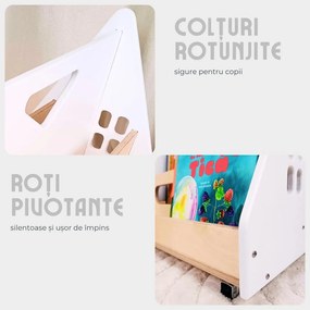 Bibliotecă Montessori cu roți, în formă de căsuță BOOKY turquoise