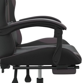 Scaun de gaming cu suport picioare, negru gri, piele ecologica