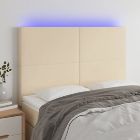 vidaXL Tăblie de pat cu LED, crem, 144x5x118/128 cm, textil