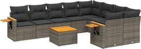vidaXL Set mobilier de grădină cu perne, 10 piese, gri, poliratan