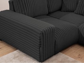 Colțar gri închis cu tapițerie din catifea reiată (cu colț pe partea stângă/în formă de "U") Justin – Ropez