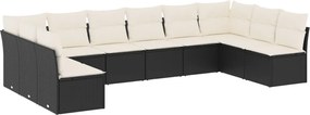 vidaXL Set canapele de grădină cu perne, 10 piese, negru, poliratan