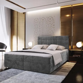 Pat tapițat boxspring GLORIEN VELVET 160x200 cm gri Saltele: Saltea cu arcuri Bonell