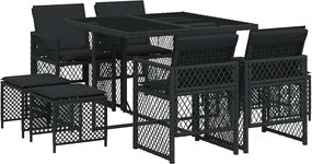 vidaXL Set mobilier de grădină cu perne, 9 piese, negru, poliratan