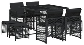 3210775 vidaXL Set mobilier de grădină cu perne, 9 piese, negru, poliratan