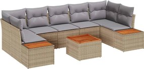 vidaXL Set de canapele pentru grădină cu pernă 8 pcs Bej Rattan poli